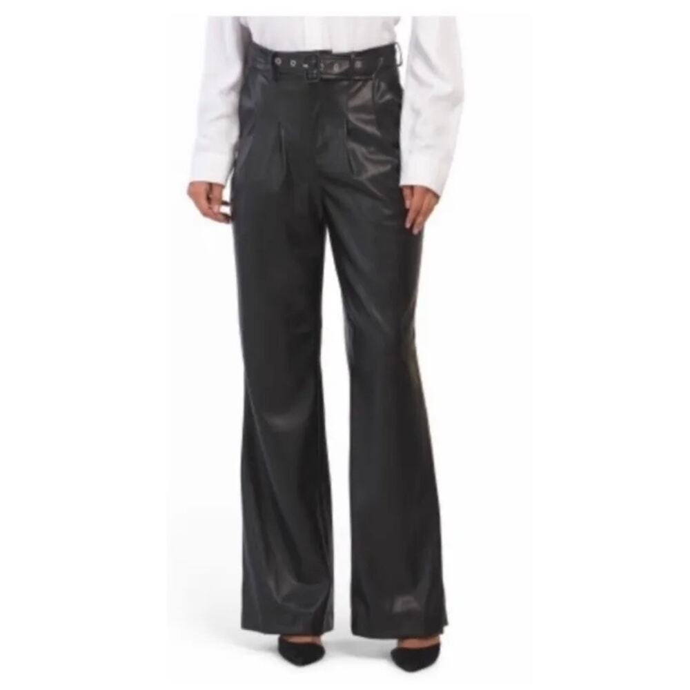 7 For All Mankind Faux Leather Pleated Pants Small Bootcut Stretch Trouser Quiet